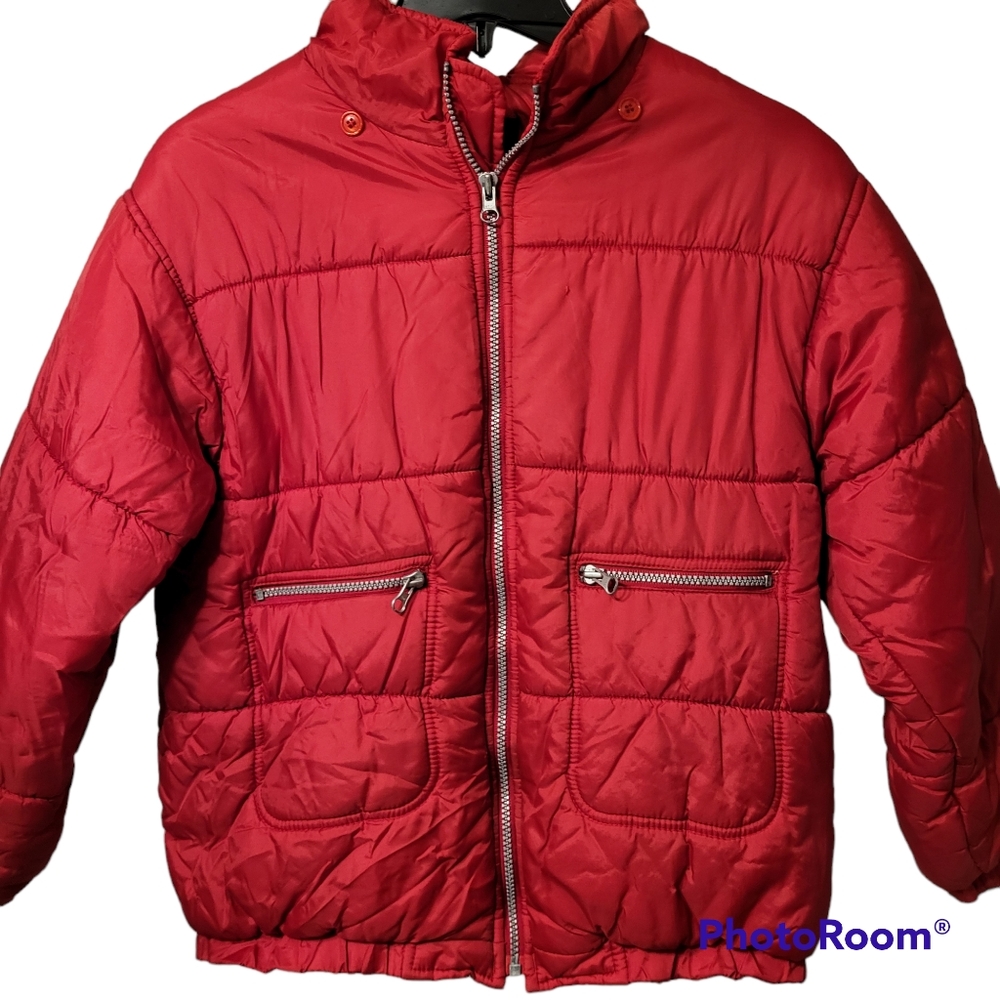 London Fog Youth Red Winter Puffer Jacket No Hood Size L (14-16) Tiny Flaw